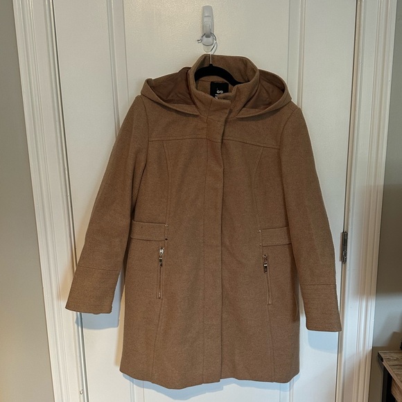 d.e.t.a.i.l.s intl Tan Winter Coat with large hood, zipper pockets, size Large - Picture 1 of 12